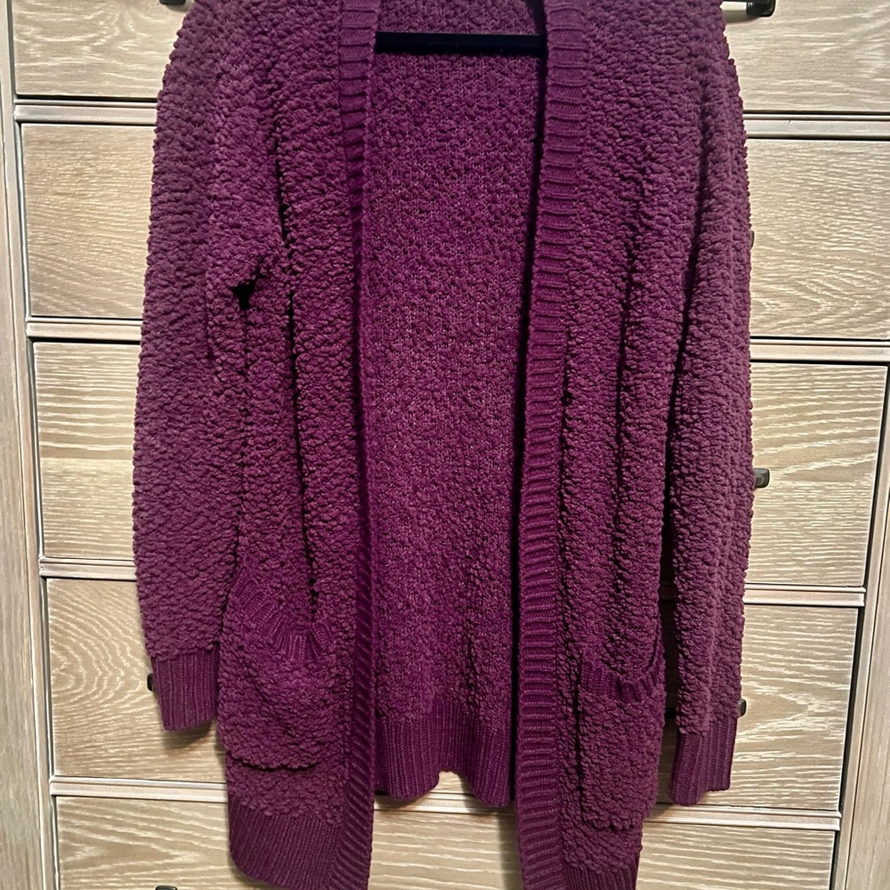 Zenana Dark Purple Popcorn Cardigan